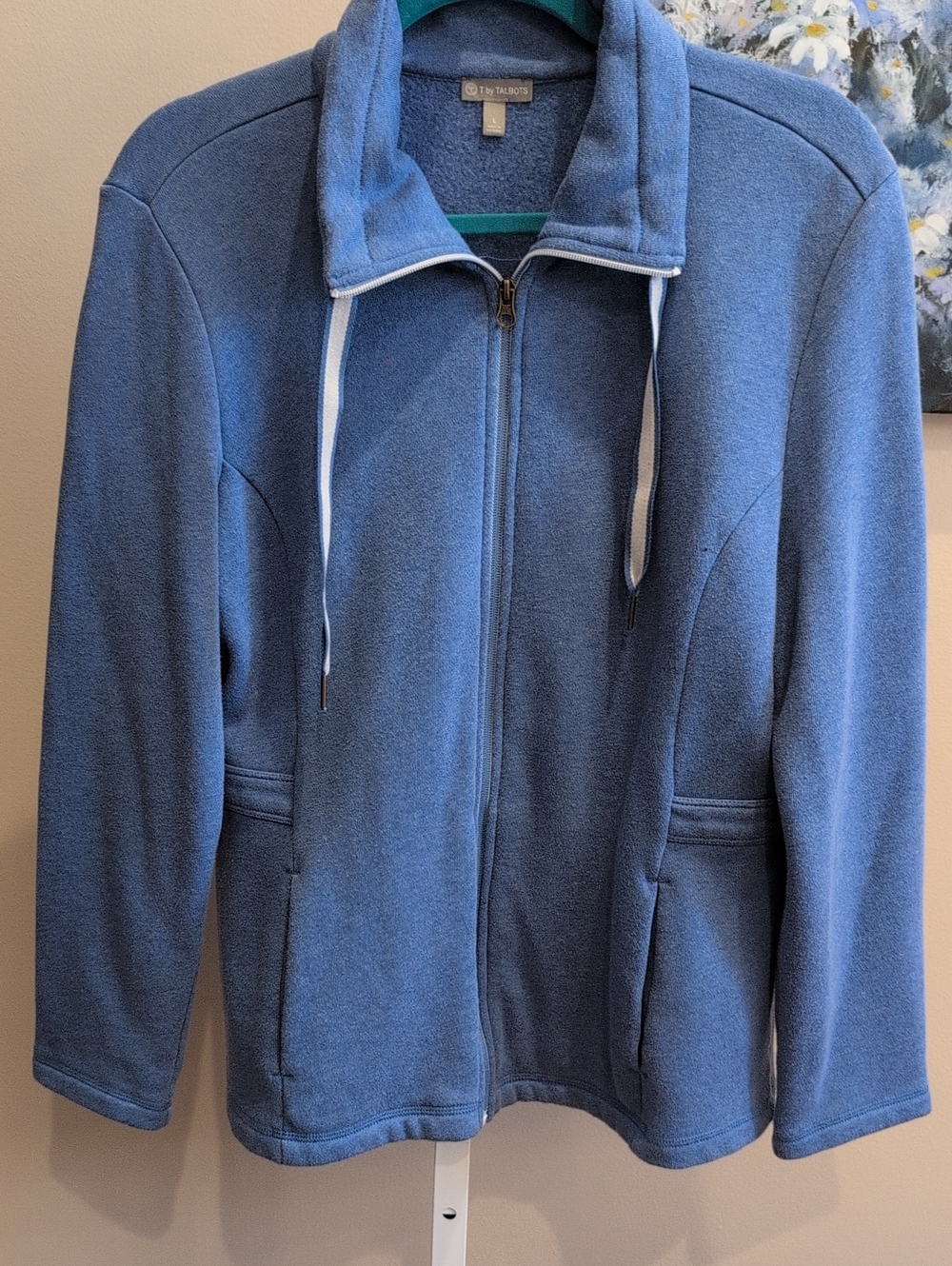 T by Talbots Blue Fleece Zip Front Jacket with Drawcord